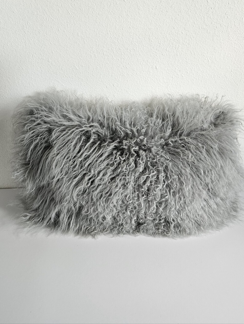 West Elm Lamb Fur Gray Lumbar Pillow